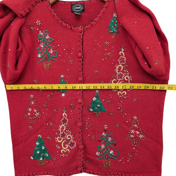 Vtg Designers Studio Christmas Sweater Womens Red Beaded Cardigan Size XL - Picture 7 of 9